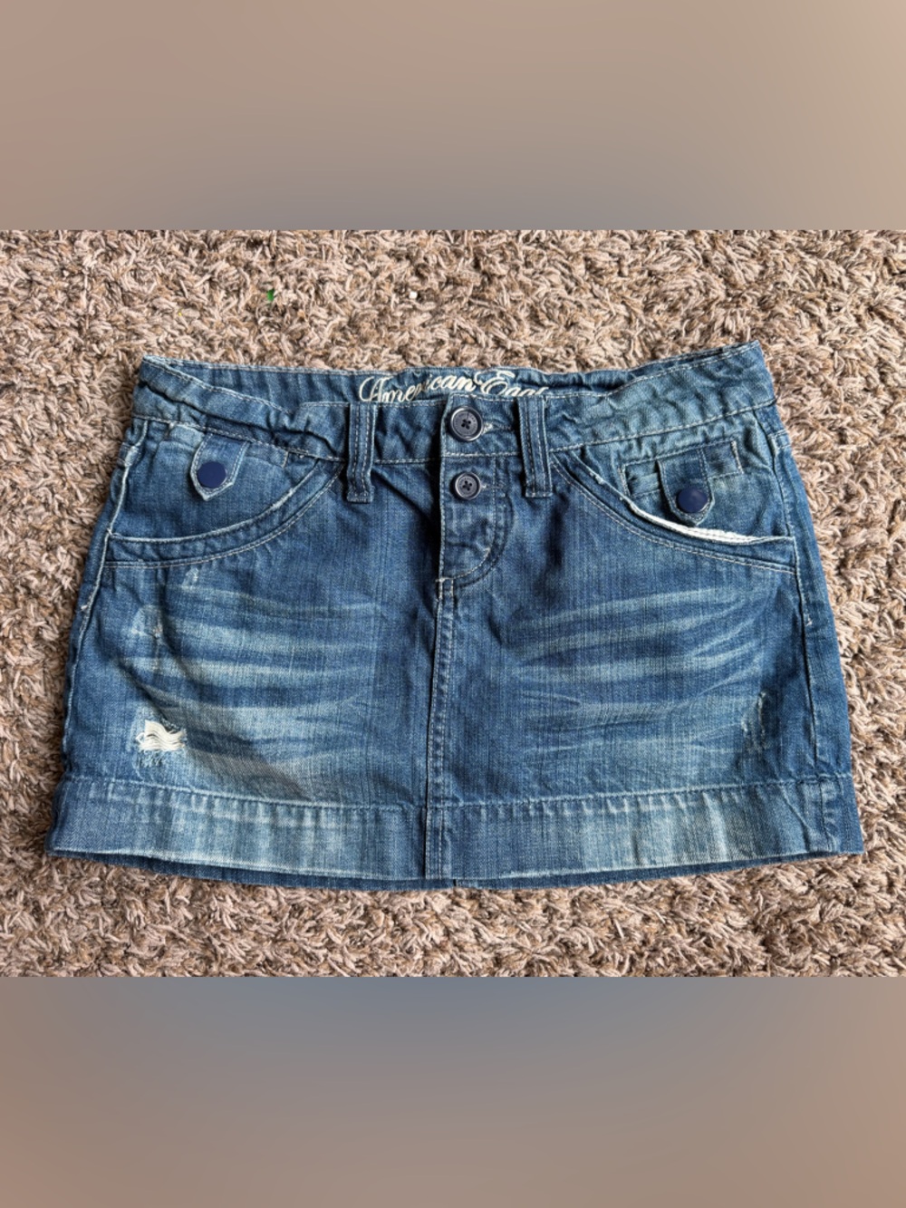 American Eagle Y2K vintage blue denim distressed micro mini jean skirt Women’s 2